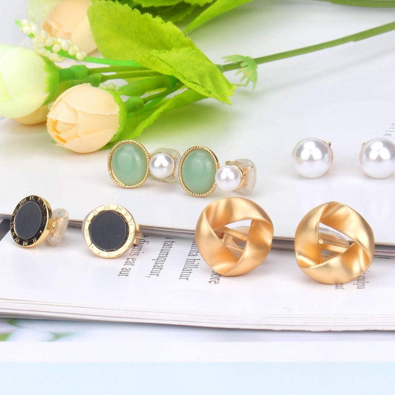 Hicdaw 8 Pairs Clip On Earrings for Women Non Pierced Earrings Rose Flower CZ Pearl Twist Knot Jewelry Clip on Earrings Sets Hypoallergenic Earrings for Women - Image 5